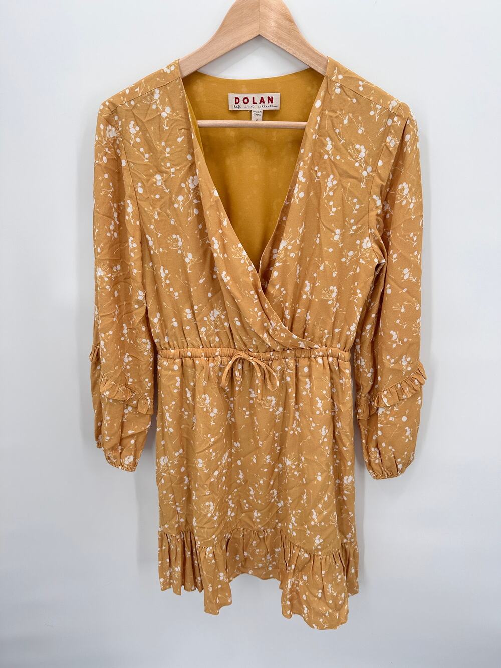 ANTHROPOLOGIE Dolan Mustard Yellow Surplice Ruffle Hem Dress // XS